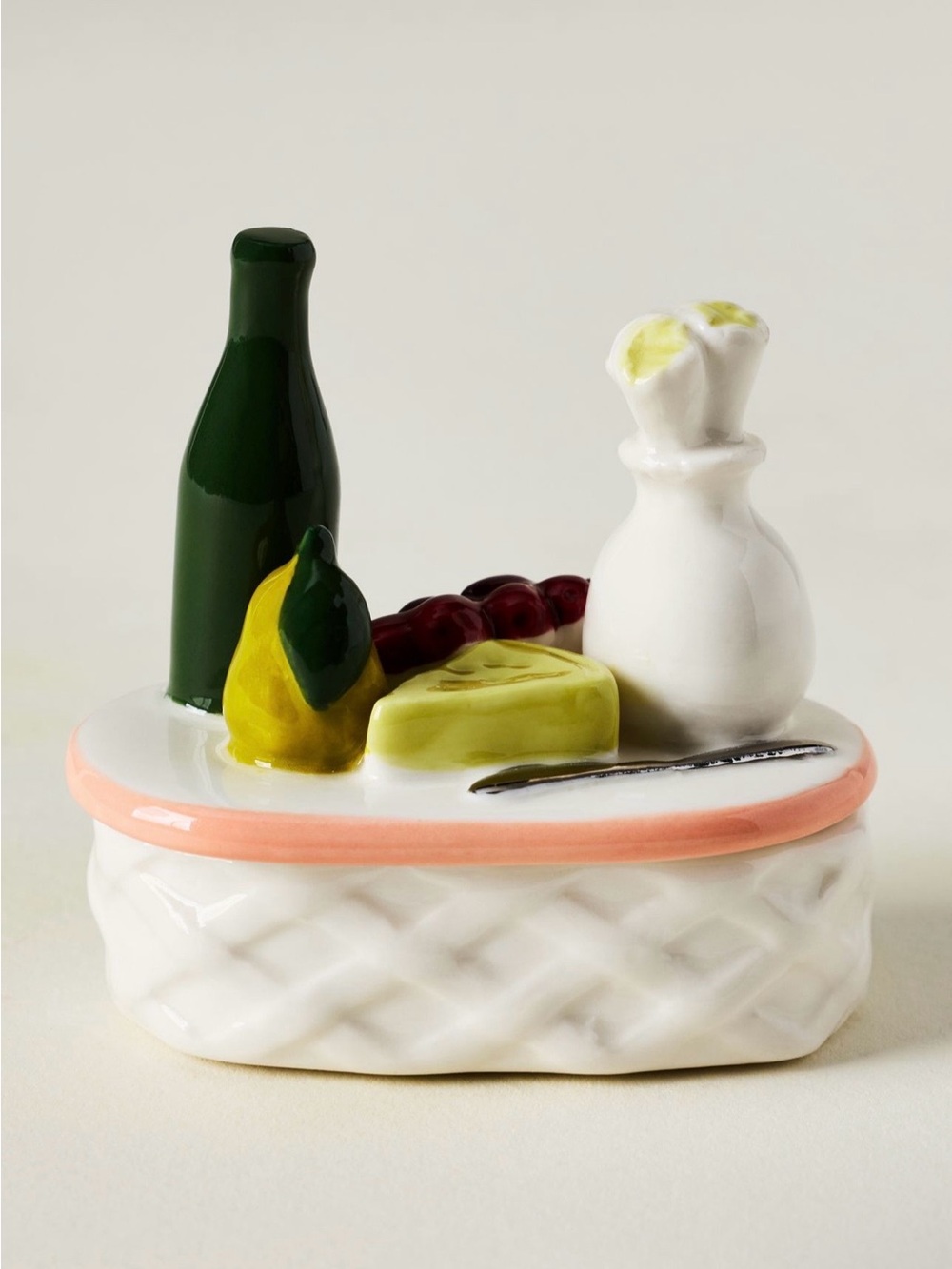 Anthropologie Tiny Stoneware Trinket Box, Picnic Basket